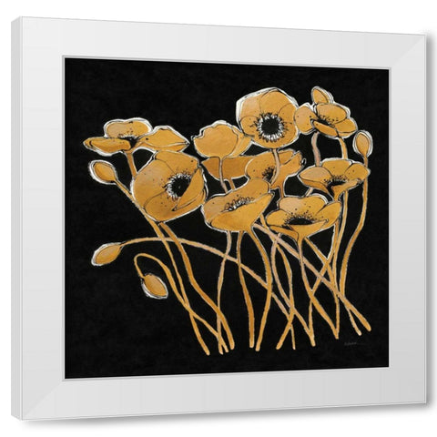 Gold Black Line Poppies I v2 White Modern Wood Framed Art Print by Novak, Shirley