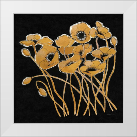 Gold Black Line Poppies I v2 White Modern Wood Framed Art Print by Novak, Shirley