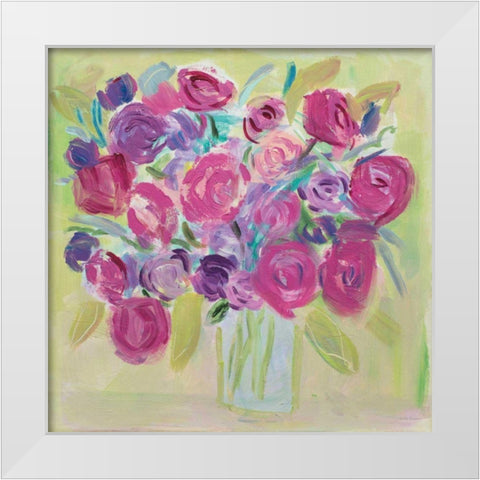 Pink Roses Flower White Modern Wood Framed Art Print by Zaman, Farida