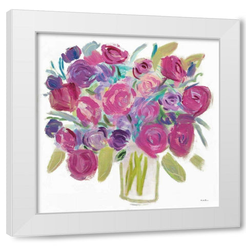 Pink Roses on White White Modern Wood Framed Art Print by Zaman, Farida