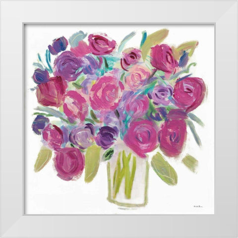 Pink Roses on White White Modern Wood Framed Art Print by Zaman, Farida