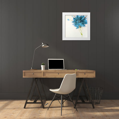 Turquoise Daisy on White White Modern Wood Framed Art Print by Griggs, Jan