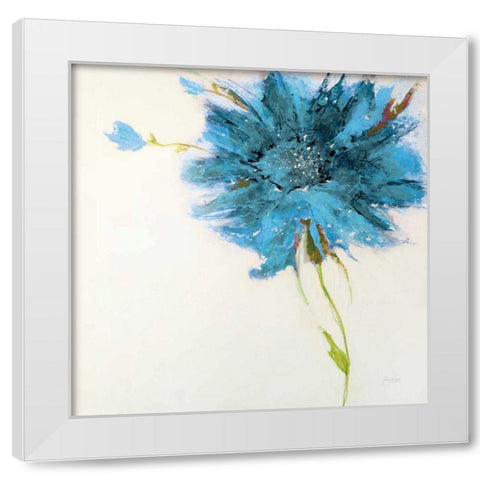 Turquoise Daisy on White White Modern Wood Framed Art Print by Griggs, Jan