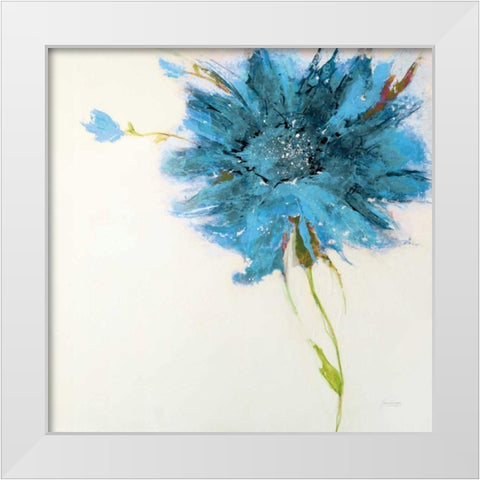 Turquoise Daisy on White White Modern Wood Framed Art Print by Griggs, Jan