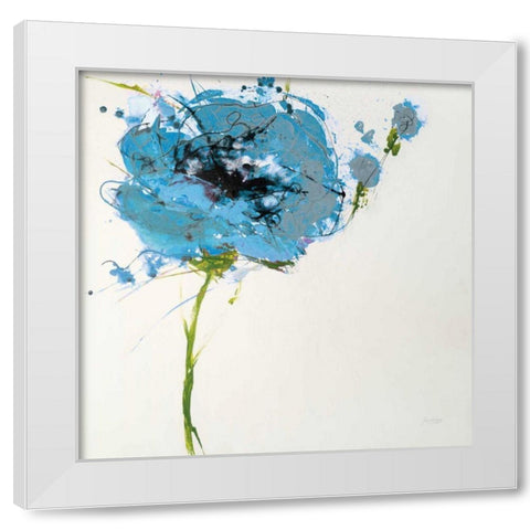 Turquoise Poppy Master on White White Modern Wood Framed Art Print by Griggs, Jan