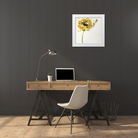 Yellow Poppy Master on White White Modern Wood Framed Art Print by Griggs, Jan