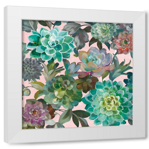 Floral Succulents v2 Crop on Pink White Modern Wood Framed Art Print by Nai, Danhui