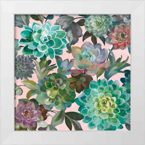 Floral Succulents v2 Crop on Pink White Modern Wood Framed Art Print by Nai, Danhui