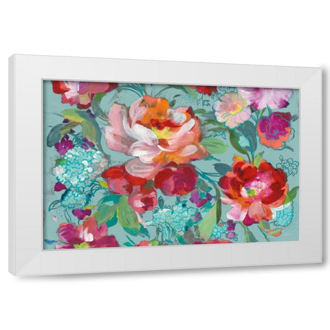 Bright Floral Medley Crop Turquoise White Modern Wood Framed Art Print by Nai, Danhui