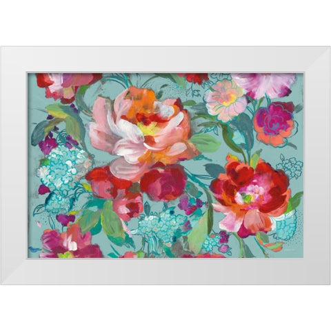 Bright Floral Medley Crop Turquoise White Modern Wood Framed Art Print by Nai, Danhui