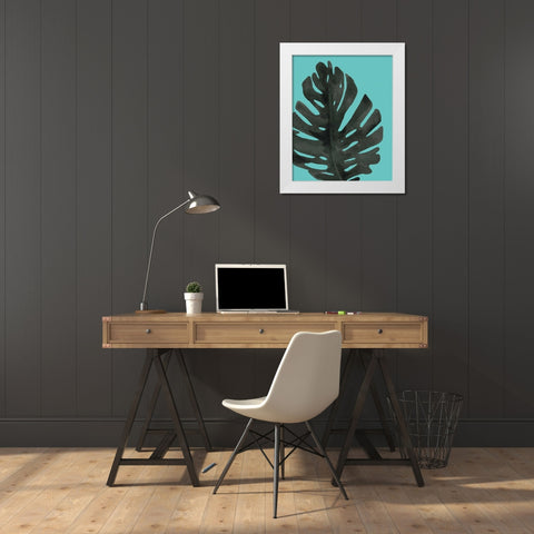 Tropical Palm I BW Turquoise White Modern Wood Framed Art Print by Wild Apple Portfolio
