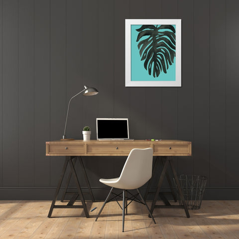 Tropical Palm II BW Turquoise White Modern Wood Framed Art Print by Wild Apple Portfolio
