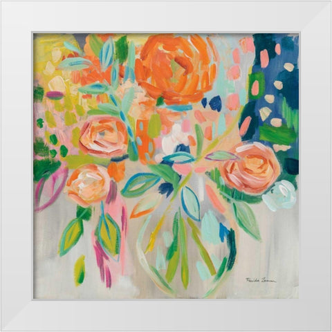 Summer Orange Floral White Modern Wood Framed Art Print by Zaman, Farida