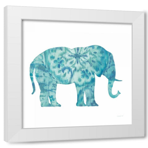Boho Teal Elephant I White Modern Wood Framed Art Print by Nai, Danhui