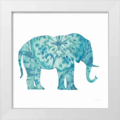 Boho Teal Elephant I White Modern Wood Framed Art Print by Nai, Danhui