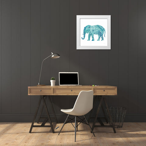 Boho Teal Elephant II White Modern Wood Framed Art Print by Nai, Danhui