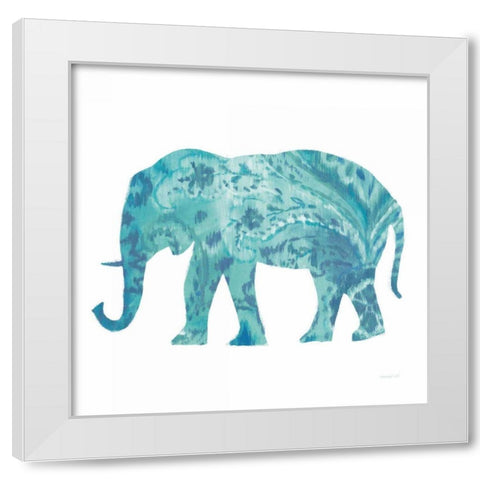 Boho Teal Elephant II White Modern Wood Framed Art Print by Nai, Danhui