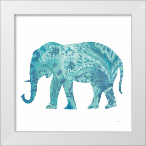 Boho Teal Elephant II White Modern Wood Framed Art Print by Nai, Danhui