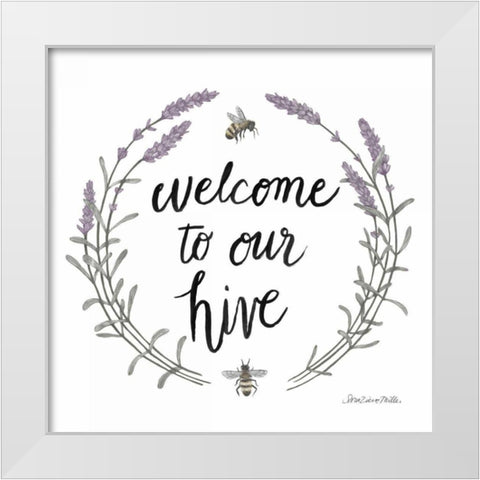 Happy to Bee Home Words II White Modern Wood Framed Art Print by Miller, Sara Zieve
