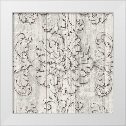 Italian Scroll V on Driftwood White Modern Wood Framed Art Print by Wild Apple Portfolio