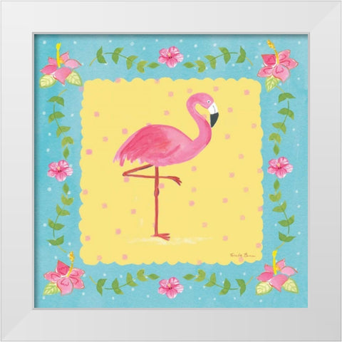 Flamingo Dance I Sq Border White Modern Wood Framed Art Print by Zaman, Farida