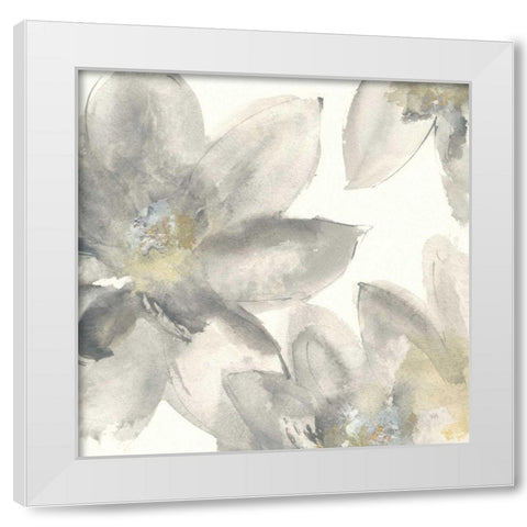Gray and Silver Flowers I White Modern Wood Framed Art Print by Paschke, Chris