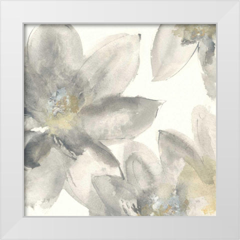 Gray and Silver Flowers I White Modern Wood Framed Art Print by Paschke, Chris