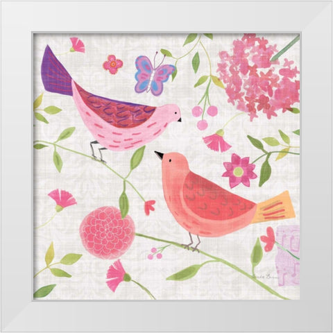 Damask Floral and Bird IV v2 White Modern Wood Framed Art Print by Zaman, Farida