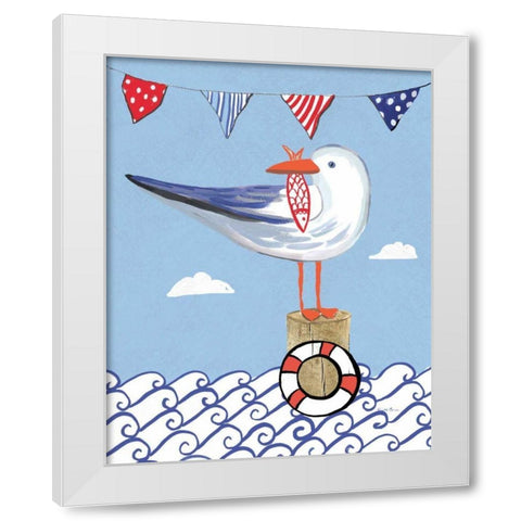 Coastal Bird II on Blue White Modern Wood Framed Art Print by Zaman, Farida