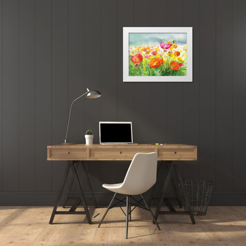 Meadow Poppies White Modern Wood Framed Art Print by Nai, Danhui