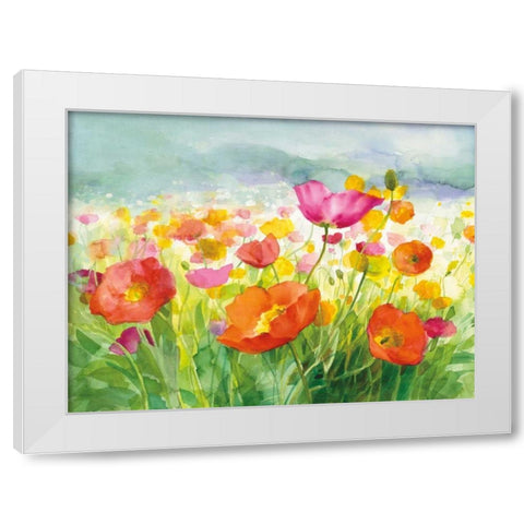 Meadow Poppies White Modern Wood Framed Art Print by Nai, Danhui