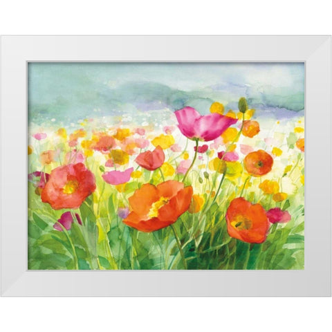 Meadow Poppies White Modern Wood Framed Art Print by Nai, Danhui