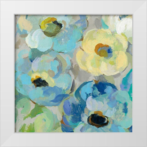Fresh Teal Flowers II White Modern Wood Framed Art Print by Vassileva, Silvia