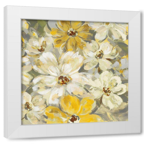 Scattered Spring Petals Yellow Gray Crop White Modern Wood Framed Art Print by Vassileva, Silvia