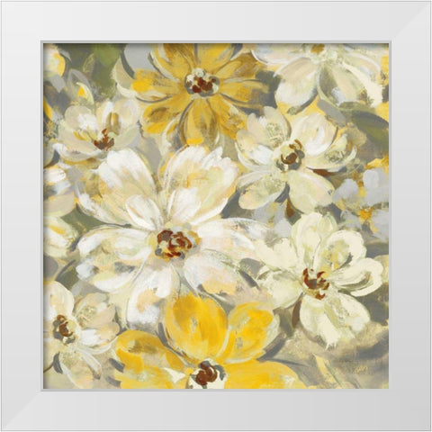 Scattered Spring Petals Yellow Gray Crop White Modern Wood Framed Art Print by Vassileva, Silvia