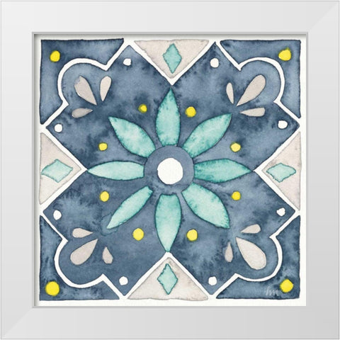 Garden Getaway Tile V Blue White Modern Wood Framed Art Print by Marshall, Laura
