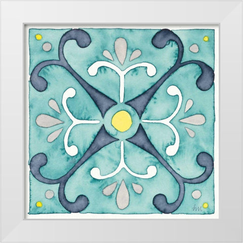 Garden Getaway Tile III Teal White Modern Wood Framed Art Print by Marshall, Laura
