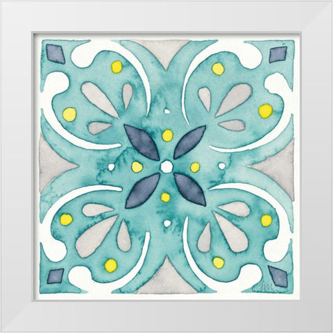 Garden Getaway Tile IV Teal White Modern Wood Framed Art Print by Marshall, Laura