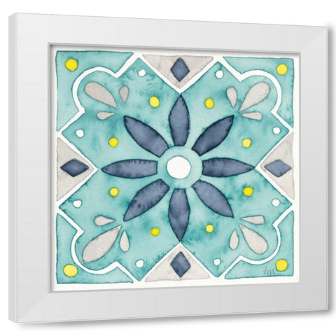 Garden Getaway Tile V Teal White Modern Wood Framed Art Print by Marshall, Laura
