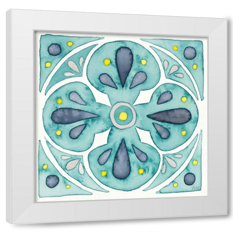 Garden Getaway Tile VI Teal White Modern Wood Framed Art Print by Marshall, Laura