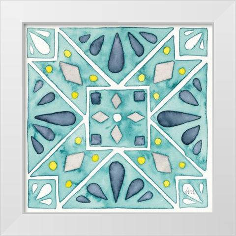 Garden Getaway Tile IX Teal White Modern Wood Framed Art Print by Marshall, Laura