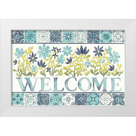 Garden Getaway Welcome White Modern Wood Framed Art Print by Marshall, Laura