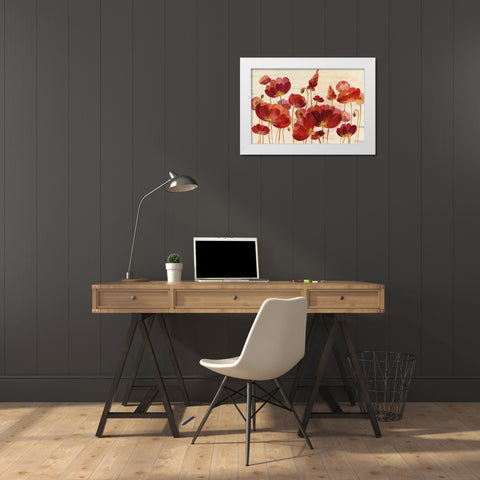 Red Flowers on Cream Crop White Modern Wood Framed Art Print by Vassileva, Silvia