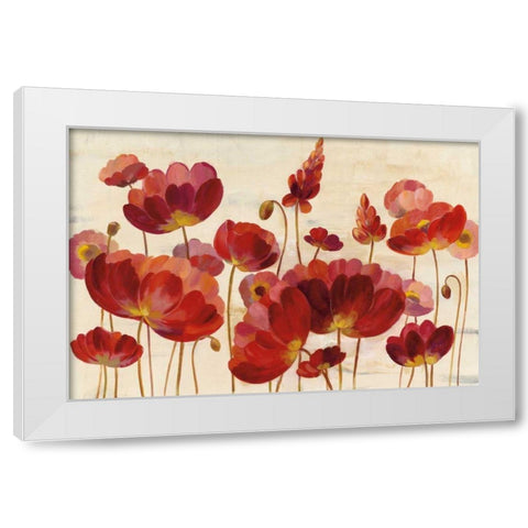 Red Flowers on Cream Crop White Modern Wood Framed Art Print by Vassileva, Silvia