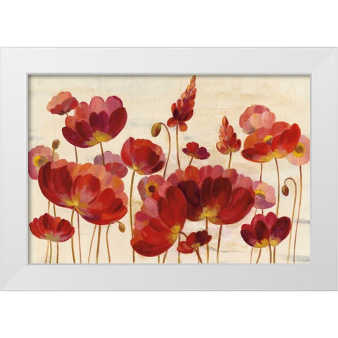 Red Flowers on Cream Crop White Modern Wood Framed Art Print by Vassileva, Silvia