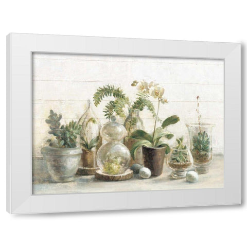 Greenhouse Orchids on Shiplap White Modern Wood Framed Art Print by Nai, Danhui