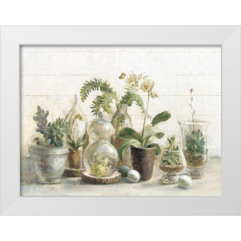 Greenhouse Orchids on Shiplap White Modern Wood Framed Art Print by Nai, Danhui