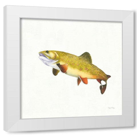 Gone Fishin Brookie White Modern Wood Framed Art Print by DeNeige, Elyse