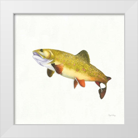 Gone Fishin Brookie White Modern Wood Framed Art Print by DeNeige, Elyse