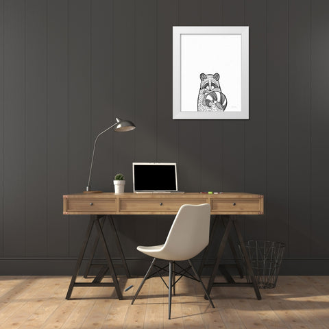 Forest Friends II Black and White Raccoon White Modern Wood Framed Art Print by DeNeige, Elyse